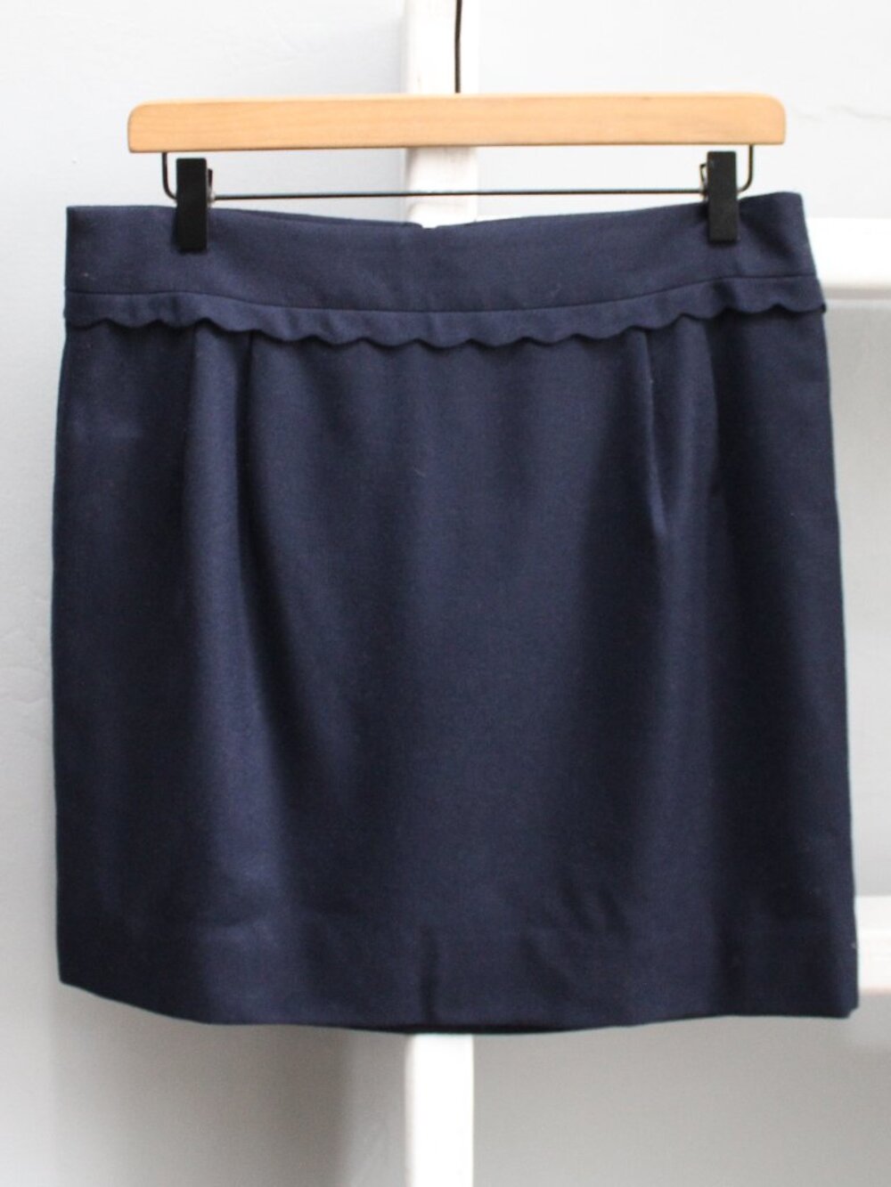J.Crew Wool Blend Scallop Waist Mini Skirt Navy Blue Size 8